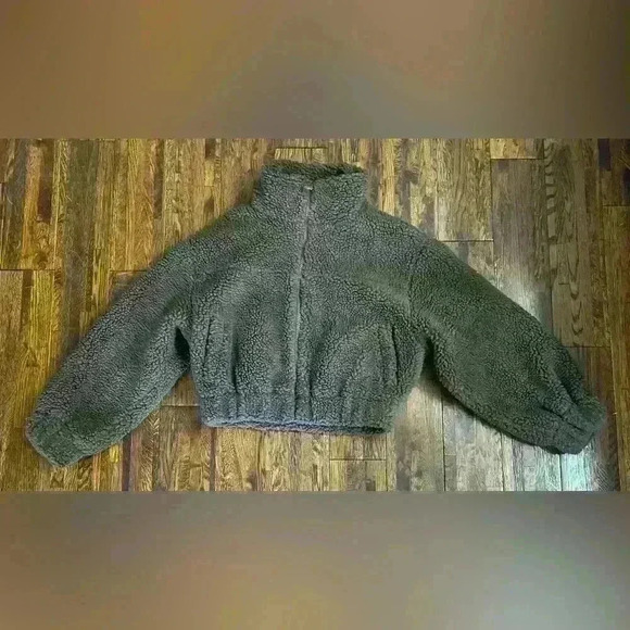 OAK + FORT Cropped Sherpa Bomber Jacket in Coffee Liquor - Picture 1 of 8